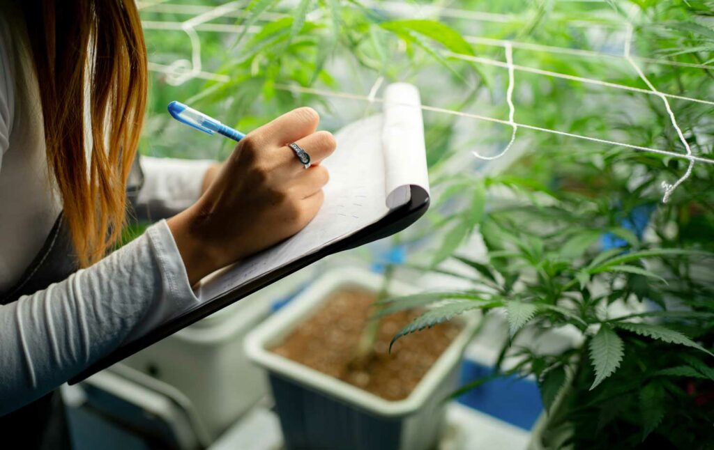 cannabis cultivation specialist taking notes